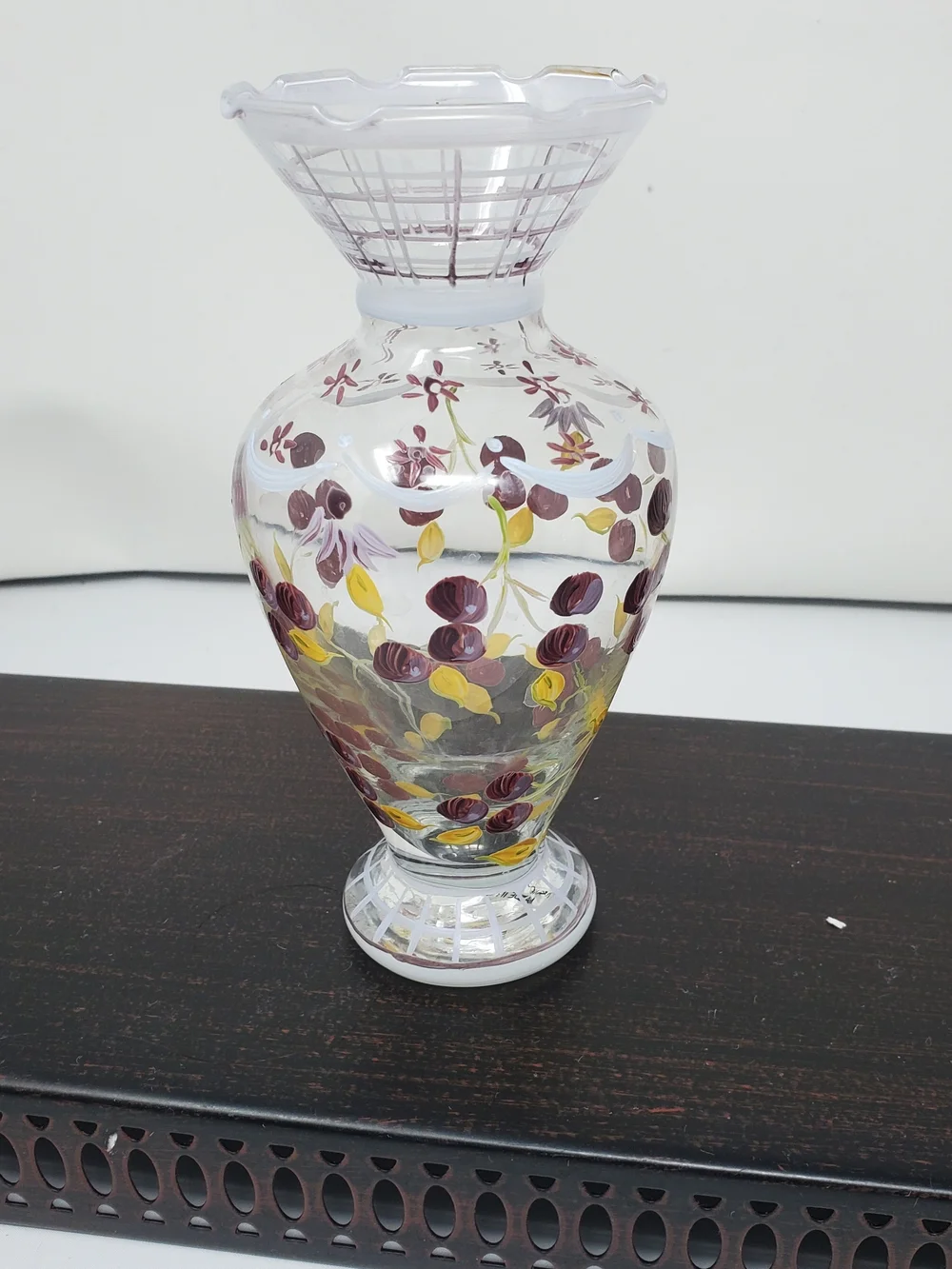 Hand-Painted Glass Vase with Blue Butterfly Motif